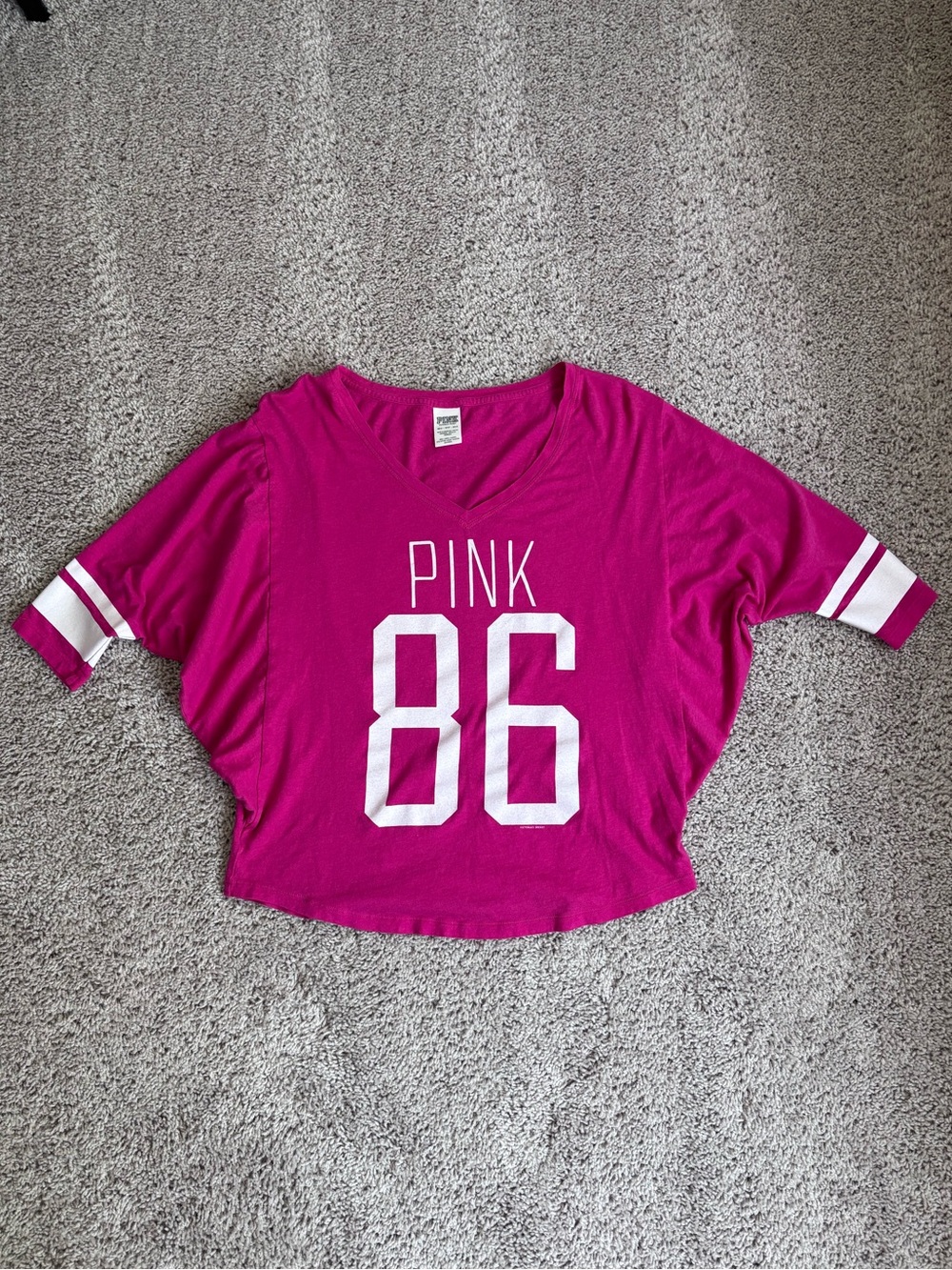 PINK Victoria's Secret Bright Pink Oversized Slouchy V-Neck Tee